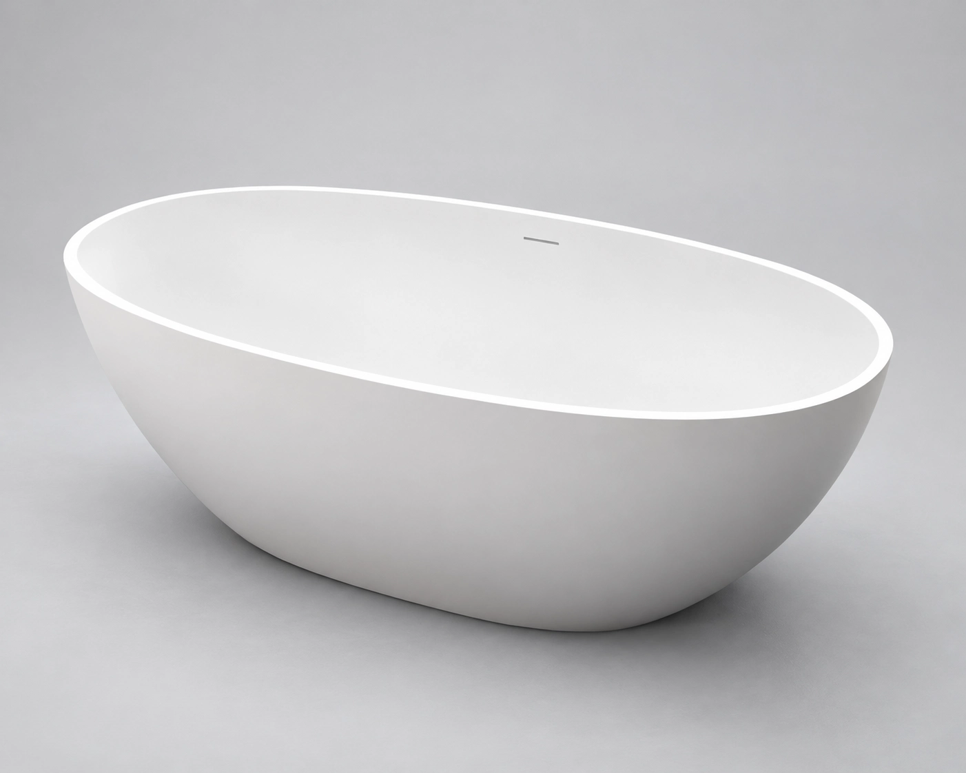 Oval freestanding bathtub style for hotel suites and apartment bathrooms