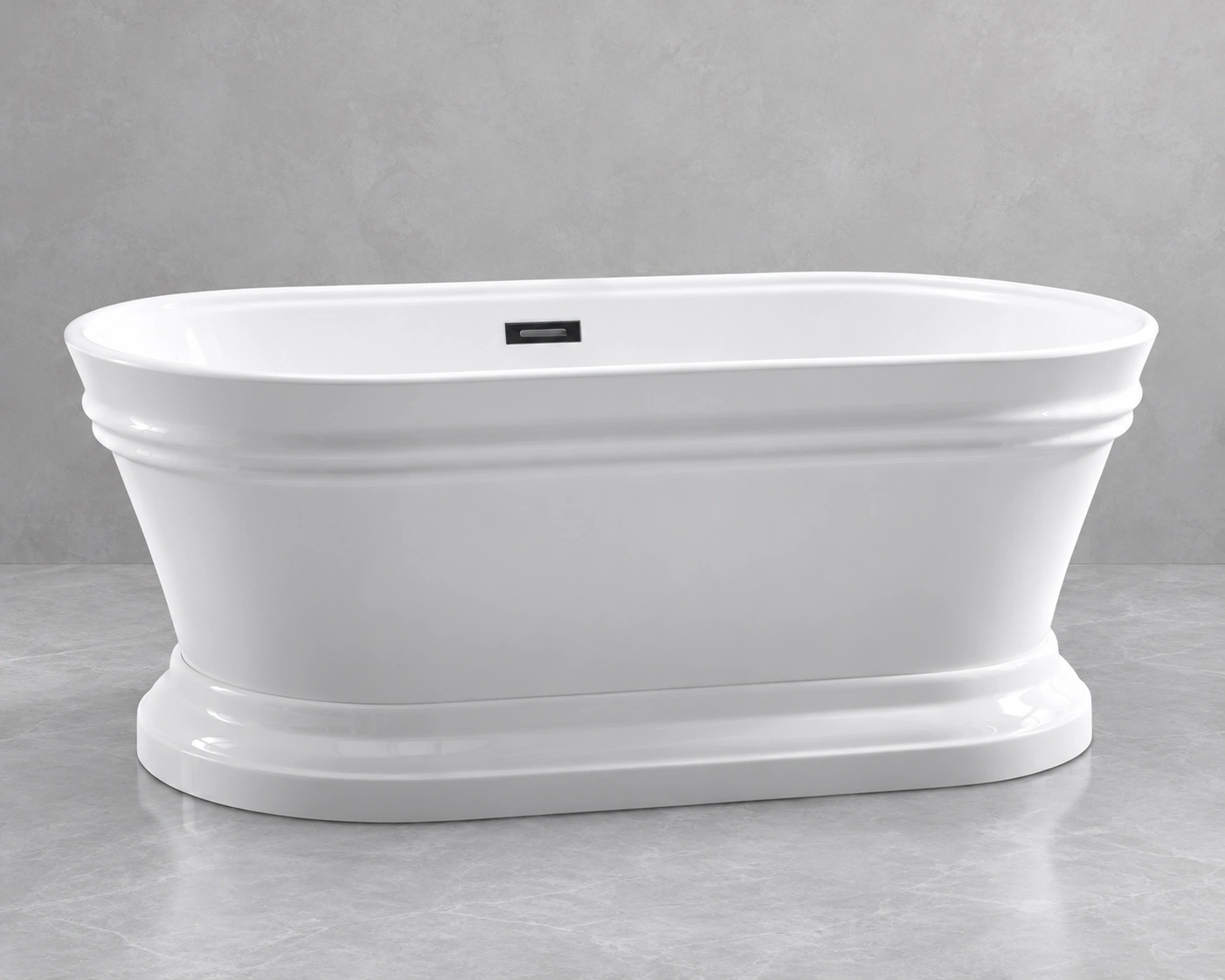 Pedestal bathtub with raised base for hotel bathroom interiors