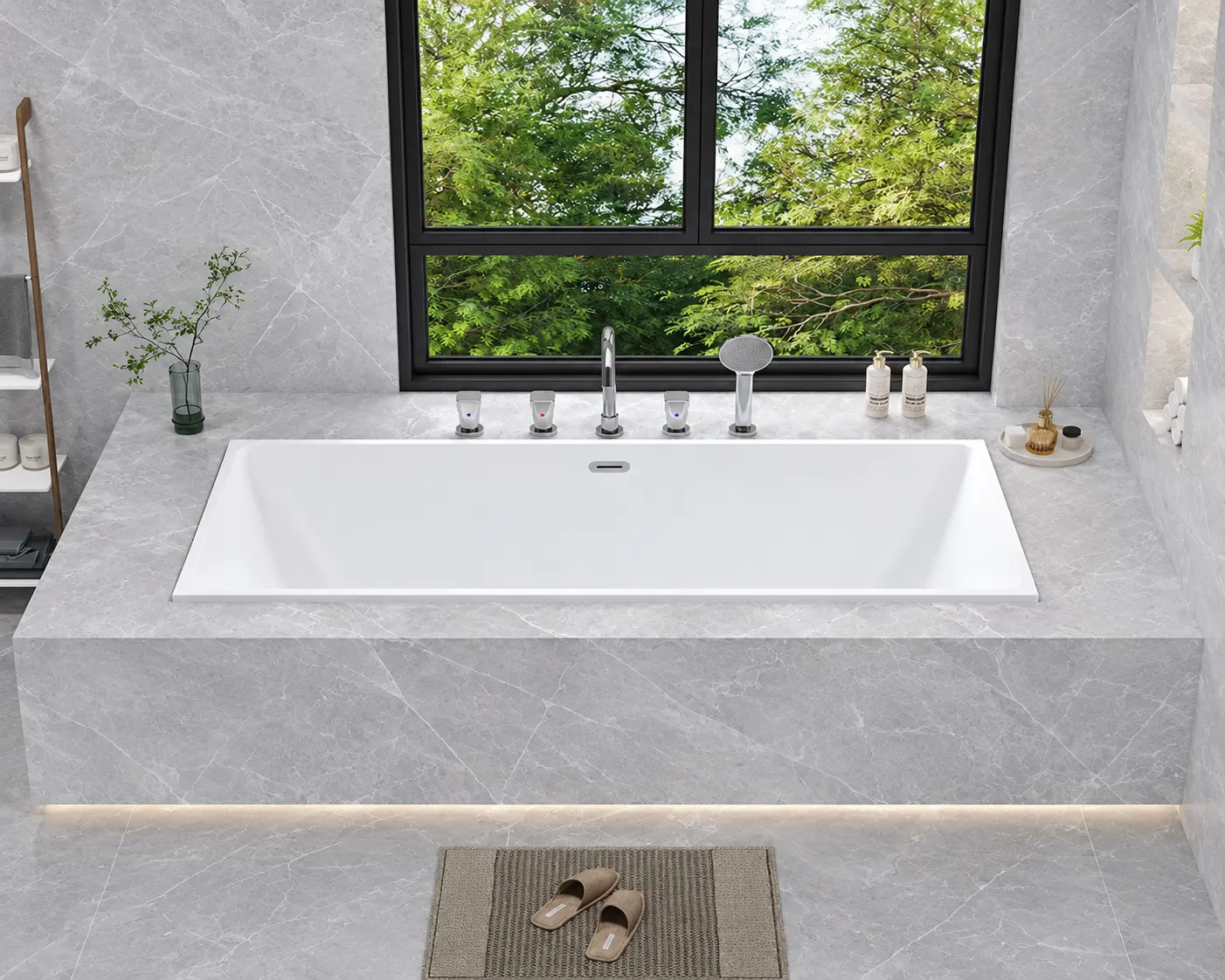 Rectangular built-in bathtub for multi-unit commercial bathroom projects