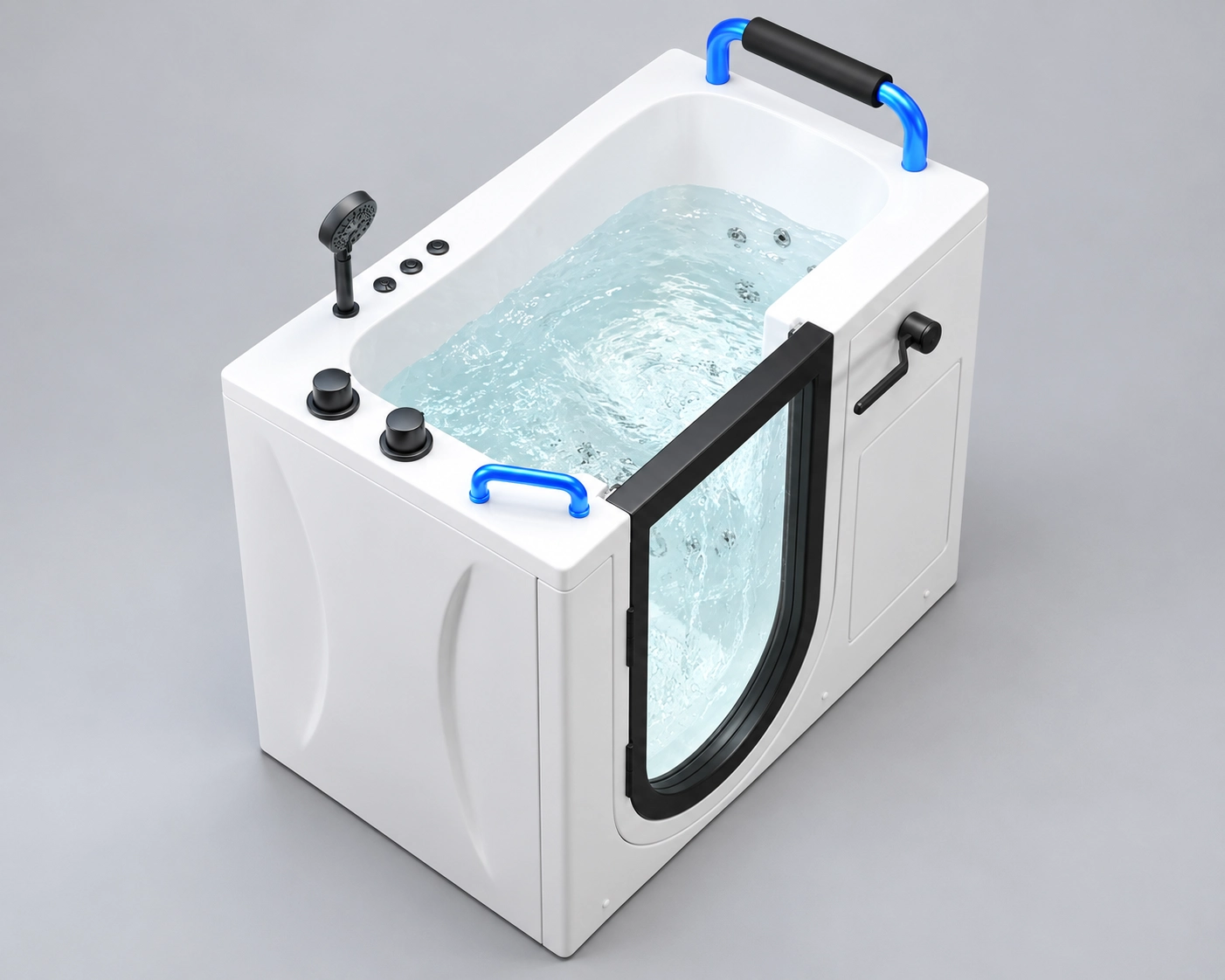 Walk-in soaking bathtub with accessible entry and integrated seating