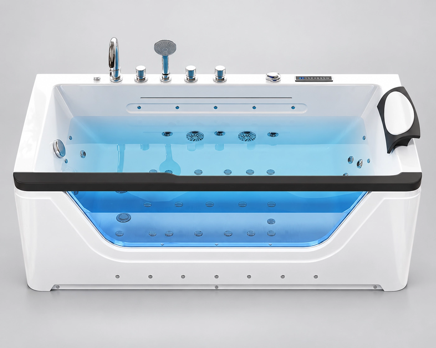 Walk-in bathtub with hydrotherapy jets and heating functions