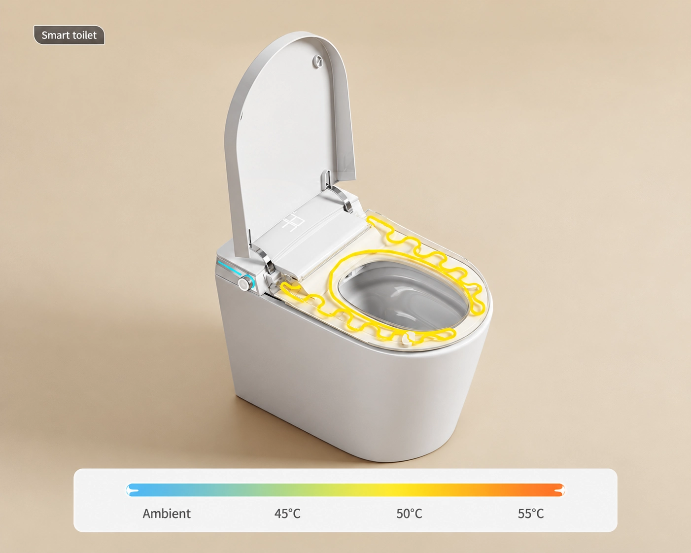 Smart toilet heated seat with temperature adjustment functions
