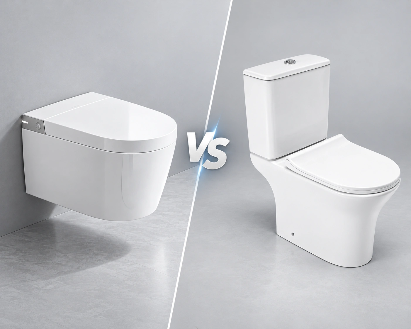 Toilet installation configurations with floor-mounted and wall-hung options